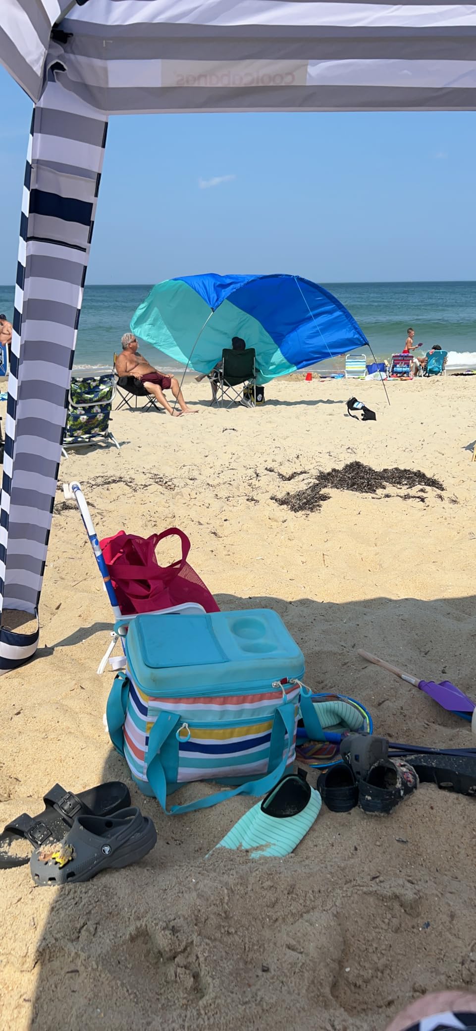 CoolCabana Beach Shade Tent - Easy Setup, UPF 50+ Protection, Large & Medium Sizes, Compact & Wind Resistant - Beach Cabana for The Whole Family - Navy Stripes, Medium customer photo 1