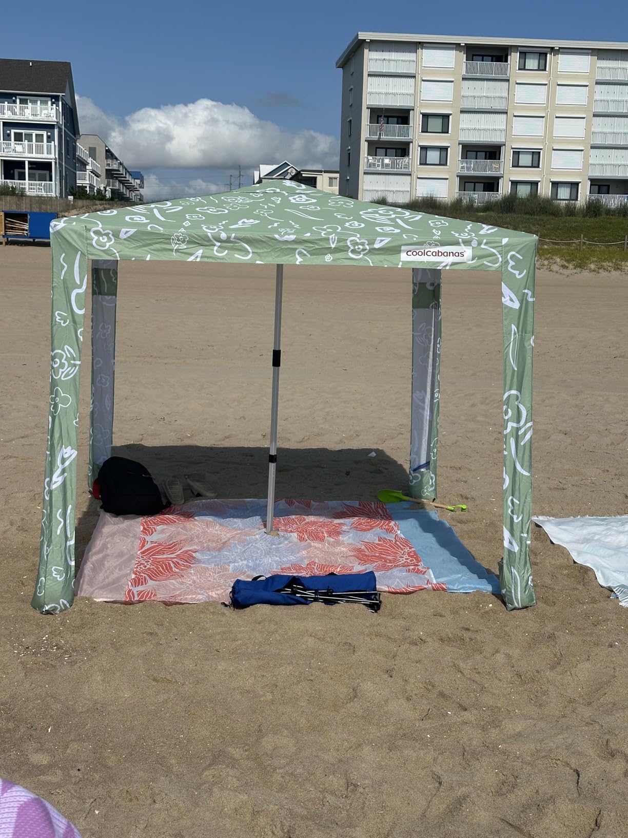 CoolCabana Beach Shade Tent - Easy Setup, UPF 50+ Protection, Large & Medium Sizes, Compact & Wind Resistant - Beach Cabana for The Whole Family - Navy Stripes, Medium customer photo 2