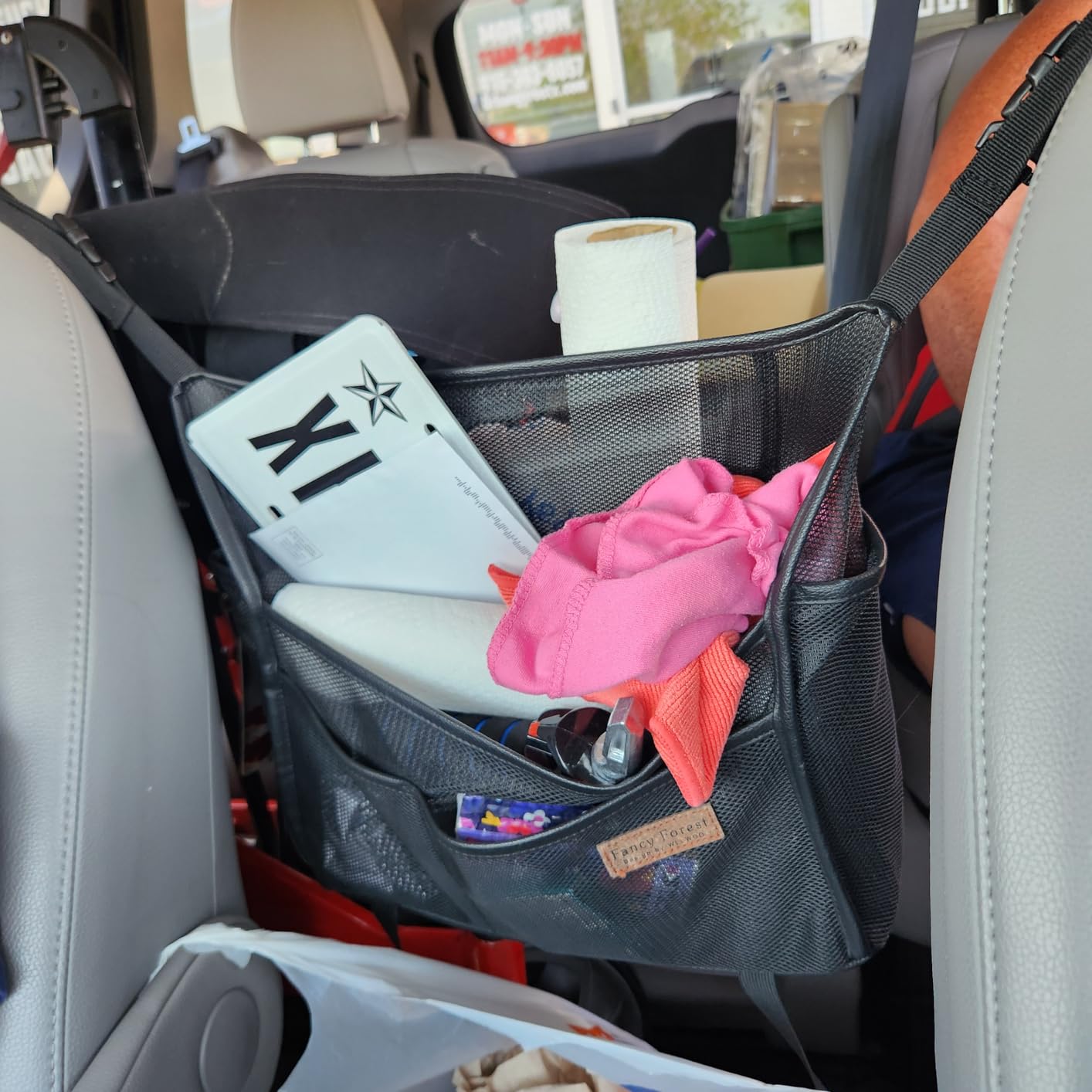 WLLWOO Car Net Pocket Organizer Purse Holder Console Front Seat Storage | Multi Pocket Car Seat Organize Bag Handbag Holder Between Seats Back Barrier customer photo 1