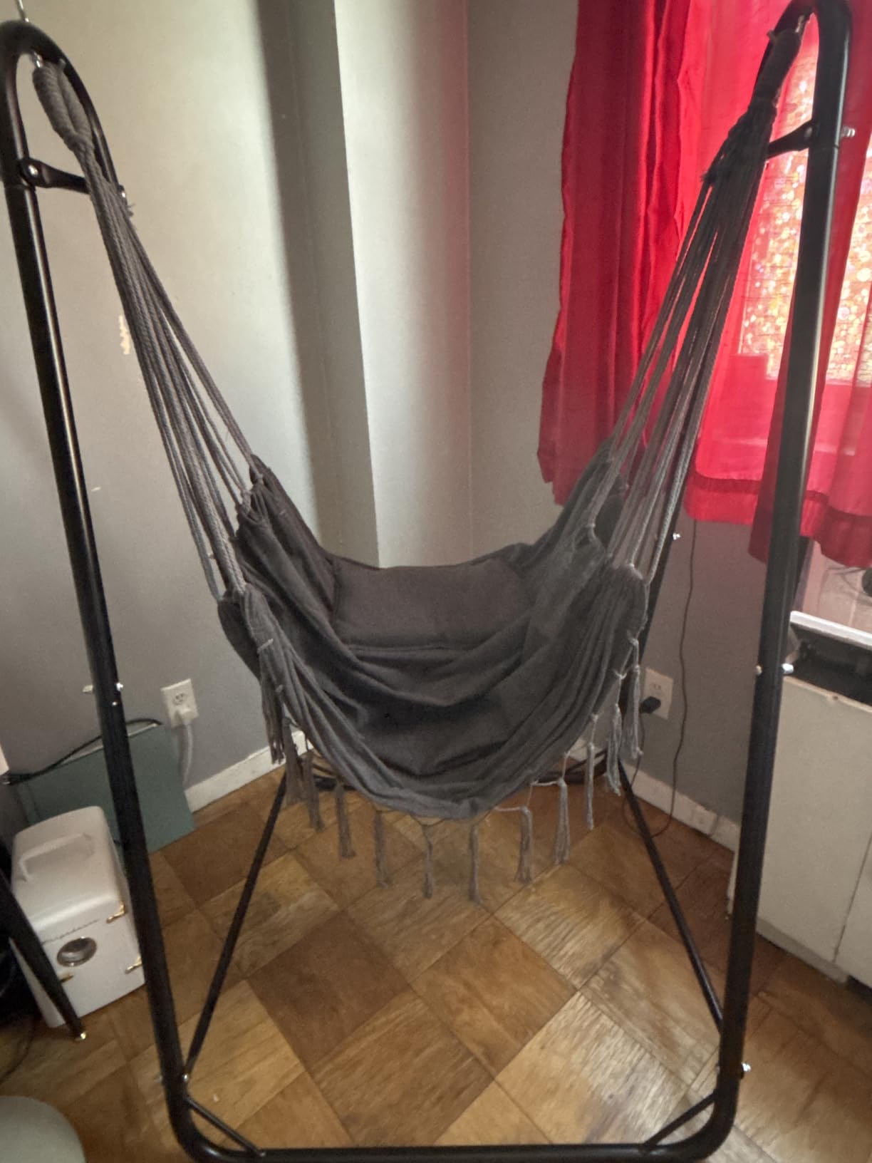 TOREVISIOR Hammock Chair with Stand, 350 lbs Swing Chair for Indoor Outdoor | U-Shape Anti-Tip Base, Steel Frame,Cotton Chair, Head Pillow, Side Pocket,for Patio Yard Balcony(Hammock Chair Included) customer photo 1