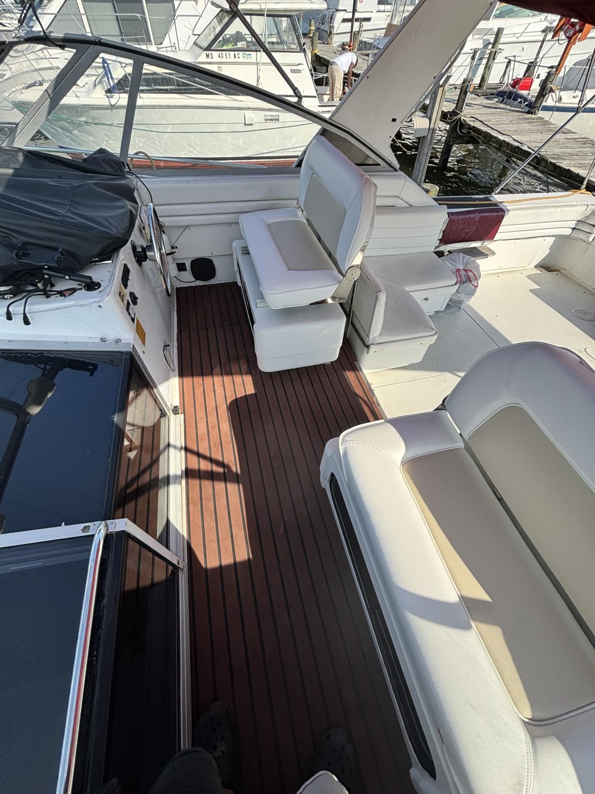 FOCEAN Boat Flooring EVA Foam Boat Decking Faux Teak Marine Flooring Marine Mat Sheet for Motorboat Jon Boats Bass Boat RV Kayak, 94.5