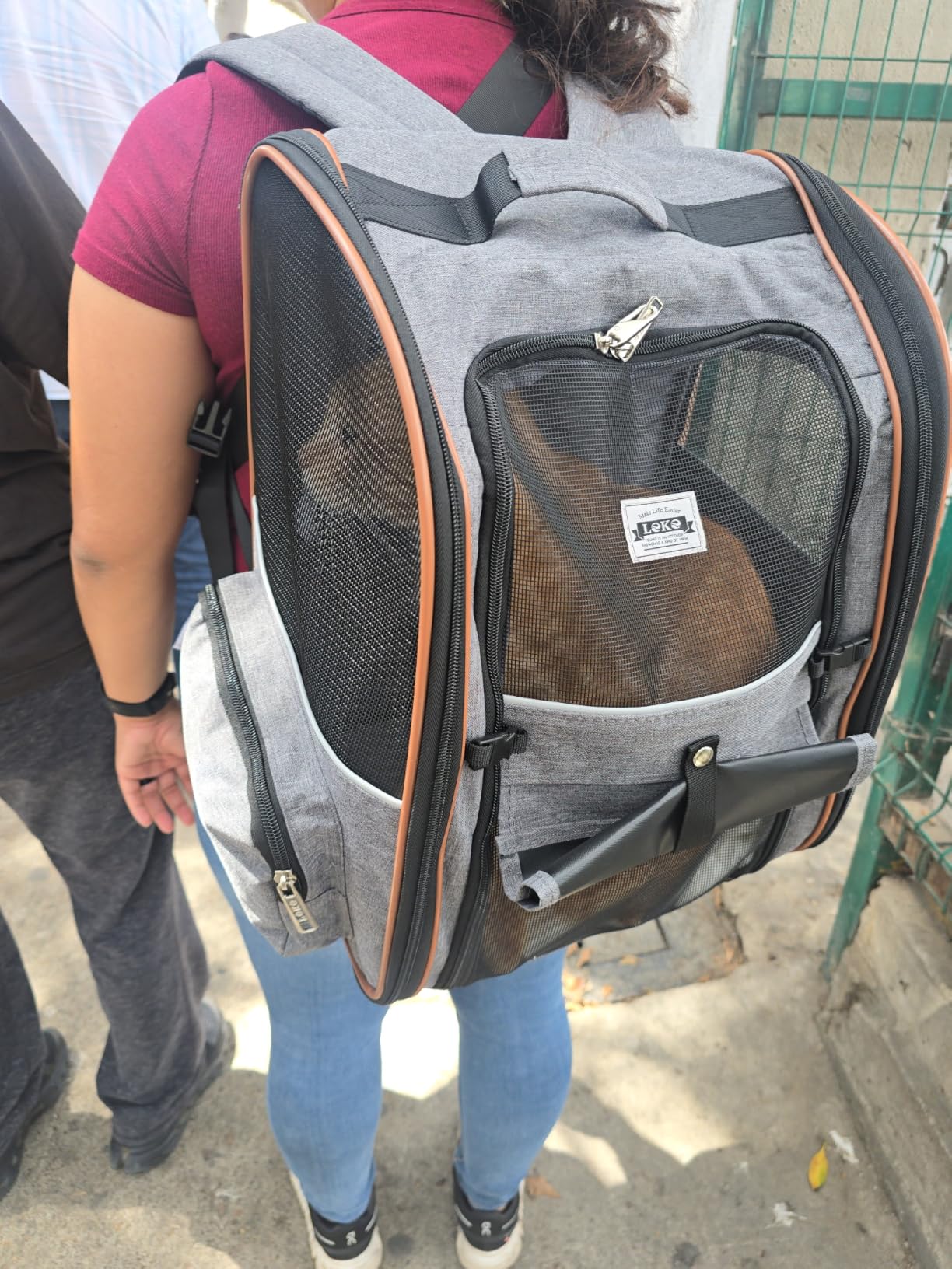 Cat Carrier Backpack, Expandable Pet Carrier with Sun Shade & Full Front Opening, Breathable Mesh Backpack for Small Dogs & Medium Cats Up to 18 Lbs, Foldable for Hiking, Camping (Grey) customer photo 1