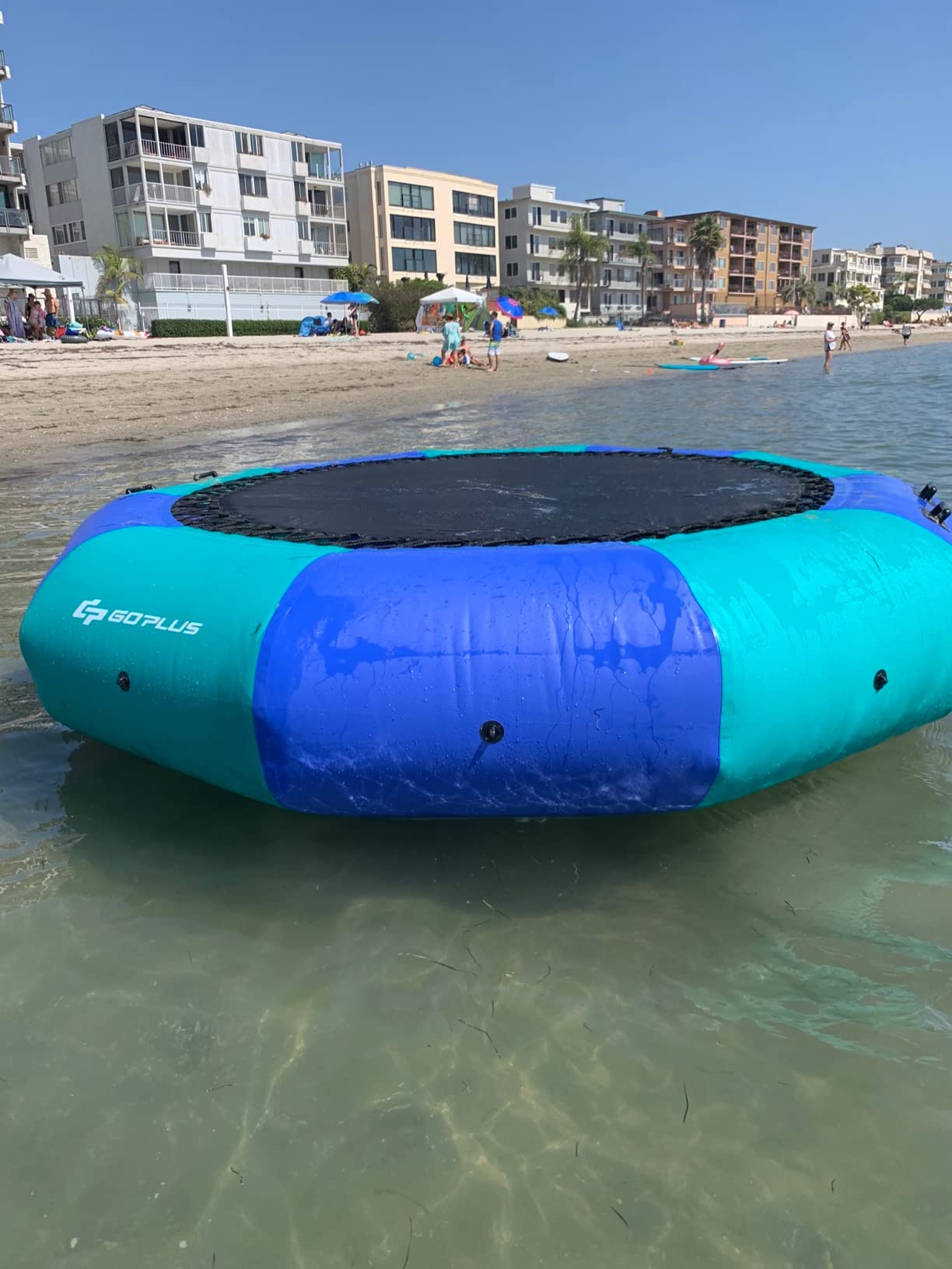 GYMAX Water Trampoline, Floating Lake Trampoline with Electric Pump & Rope Ladder, Inflatable Water Bouncer for Lake, Heavy Duty for Adults customer photo 2