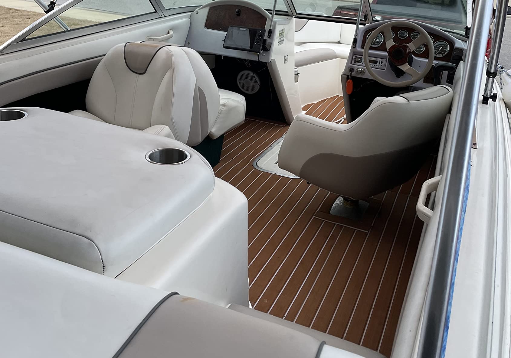 KXKZREN Boat Flooring EVA Foam Decking Sheet Faux Teak Marine Mat Non-Slip Boat Carpet Self-Adhesive Flooring for Jon Boats Motorboat RV Yacht Kayak Swim Platform customer photo 2