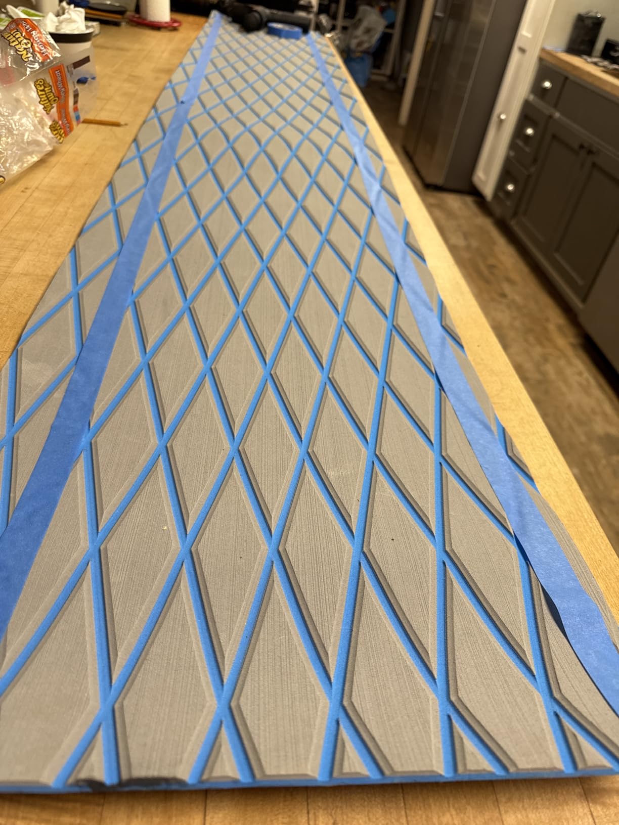 FOCEAN Boat Flooring EVA Foam Boat Decking Marine Mat Non-Slip Self-Adhesive Flooring Sheet for Motorboat Jon Boats Bass Boat Kayak RV Floor, 94.5''x 15.7'', Black with Red Lines customer photo 1