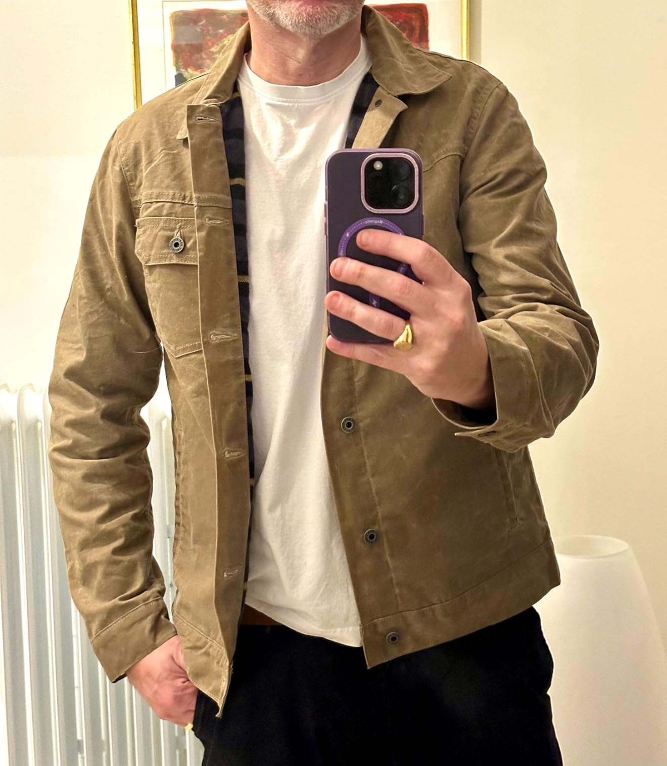 Huckberry Flint and Tinder Men's Flannel-Lined Waxed Trucker Jacket customer photo 1