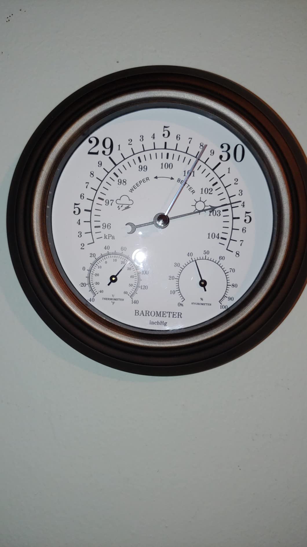 8 in Steel Barometer Thermometer Hygrometer Weather Station Wall Mounted | 3 in 1 Atmospheric Pressure Monitor, Hanging Design, Suitable For Home Office Boat Baby Room Fishing Use customer photo 2