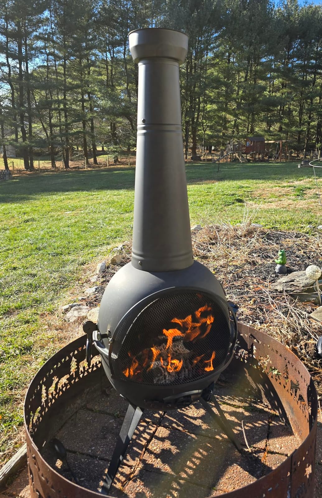 SINGLYFIRE Prairie Fire Outdoor Chiminea Fireplace Deck or Patio Backyard Wooden Fire Pit with Chiminea Cover Rust-Free Iron Black customer photo 2