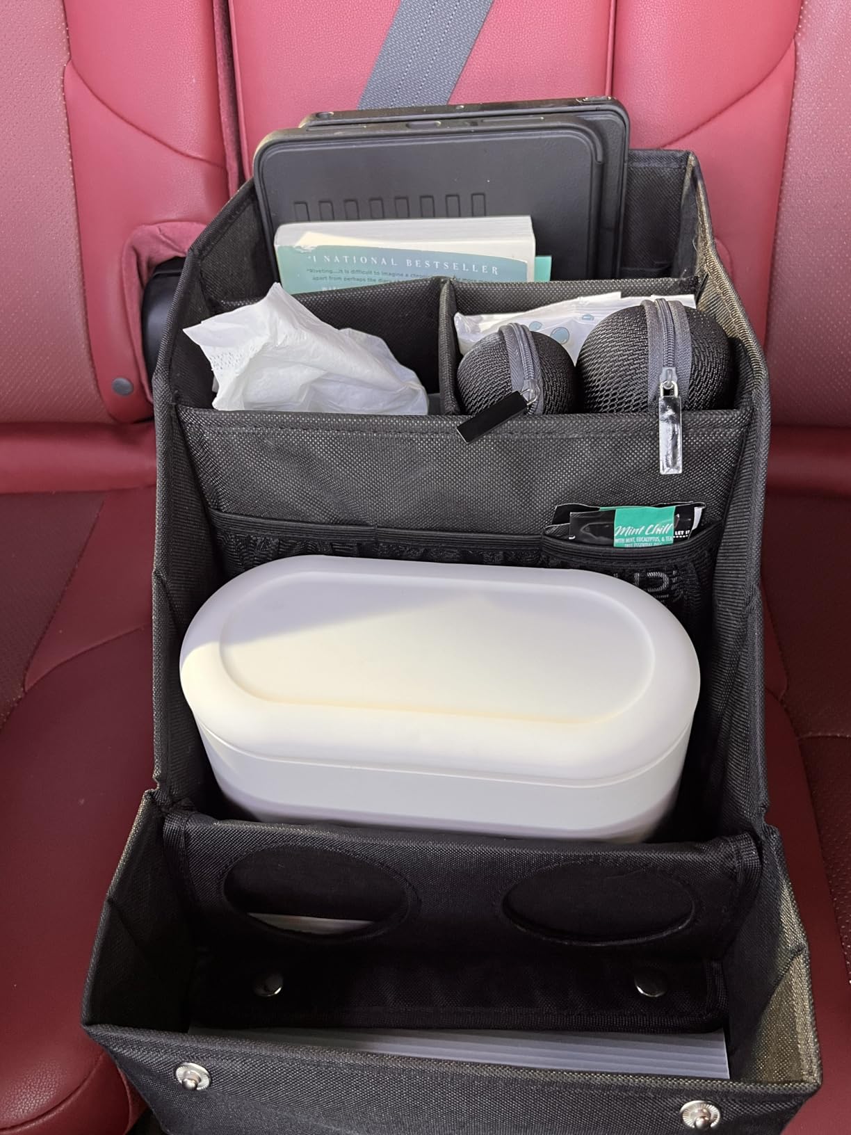 MULISOFT Car Backseat Organizer with 11 Compartments & 2 Cup Holders, Black | Made from durable Oxford fabric with a waterproof surface, anti-slip buckles, and a foldable design for easy storage. customer photo 2