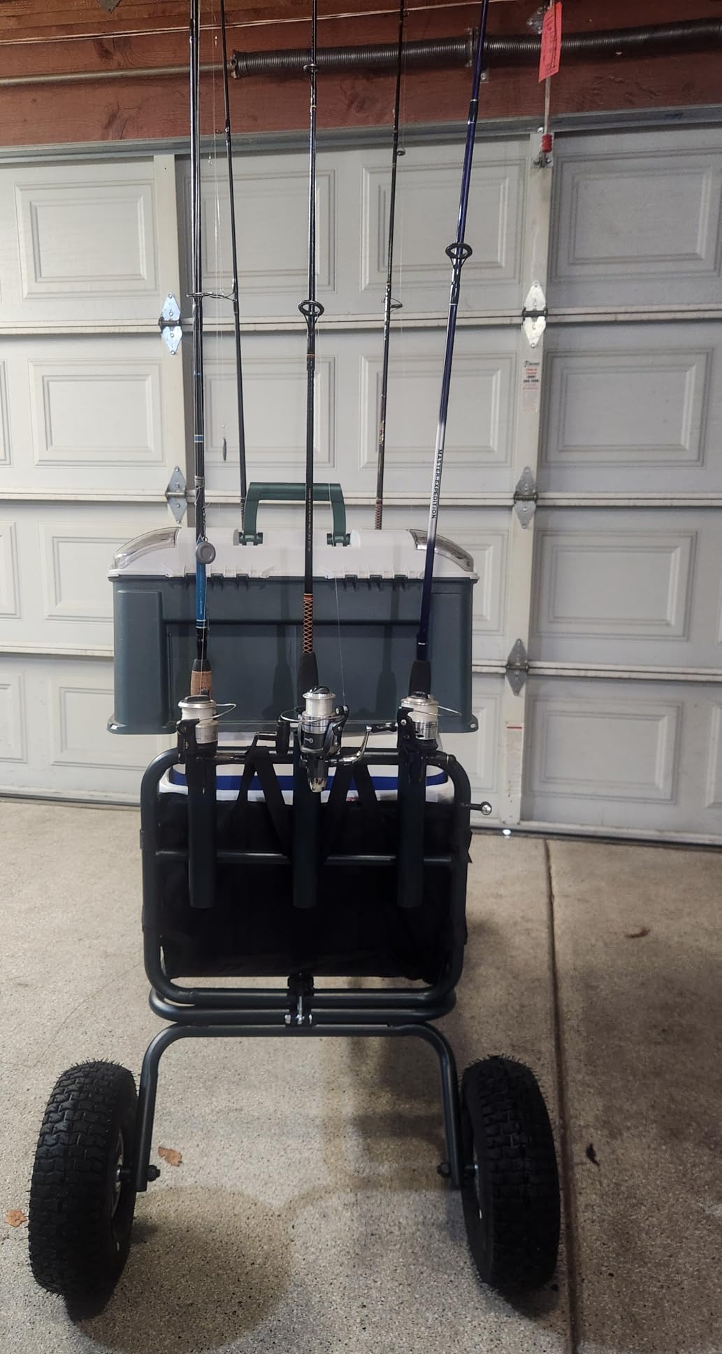 GDLF Foldable Fishing Cart with Big Wheels and 5 Rod Holders | Heavy-duty iron frame supports 550 lb; 11-inch pneumatic tires and umbrella holder suit grass, sand and uneven ground. customer photo 2