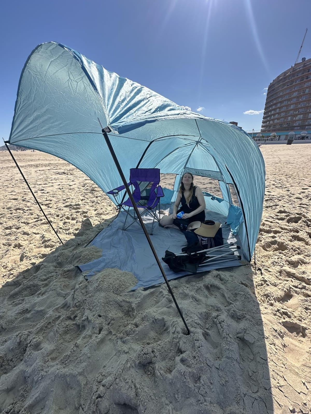 Elegear Beach Tent with 360° Removable Canopy 4-6 Person Automated Pop Up | CumbreX™ Beach Cabana Sun Shade Shelter, UPF 50+, Double Silver Coating, Portable Lightweight, For Beach/Outdoor, Blue customer photo 2