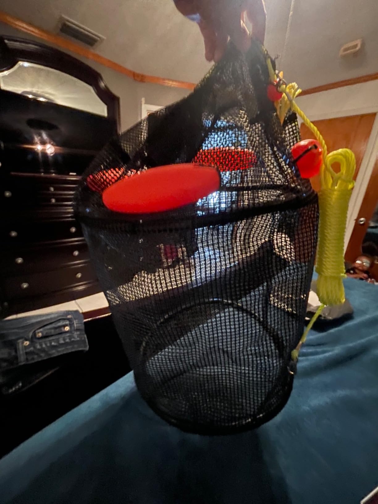 Extra Large Foldable Floating Fishing Basket for Live Caught Fish, Heavy Duty Coated Mesh Bait Pen, Collapsible Mesh Fishing Basket customer photo 2
