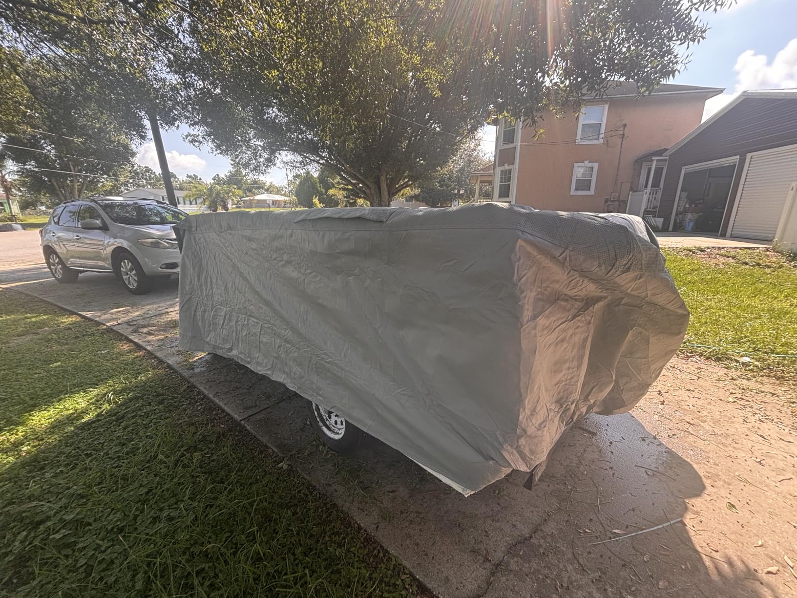 Teardrop Travel Trailer Cover - 8'-10' Fits R-Pod & Clamshell Trailers, 7 Layers Top Heavy Duty Waterproof Camper Cover with Windproof Strap customer photo 1