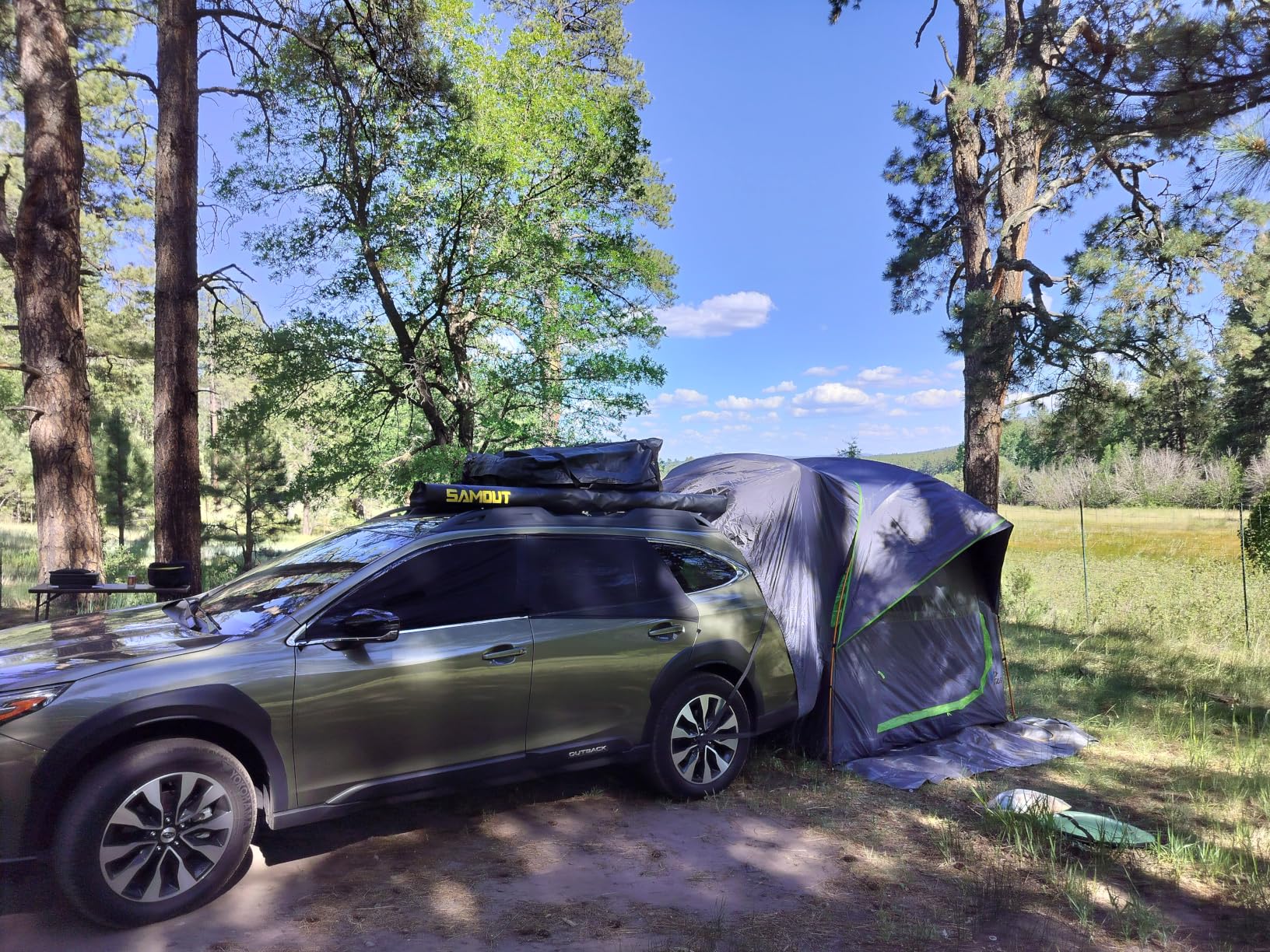 JOYTUTUS SUV Tent for Camping with Rainfly, Double Door Design Car Tent with Aluminum Poles, SUV Tailgate Tent with Waterproof PU2000mm Double Layer for 4-8 Person, Green customer photo 1