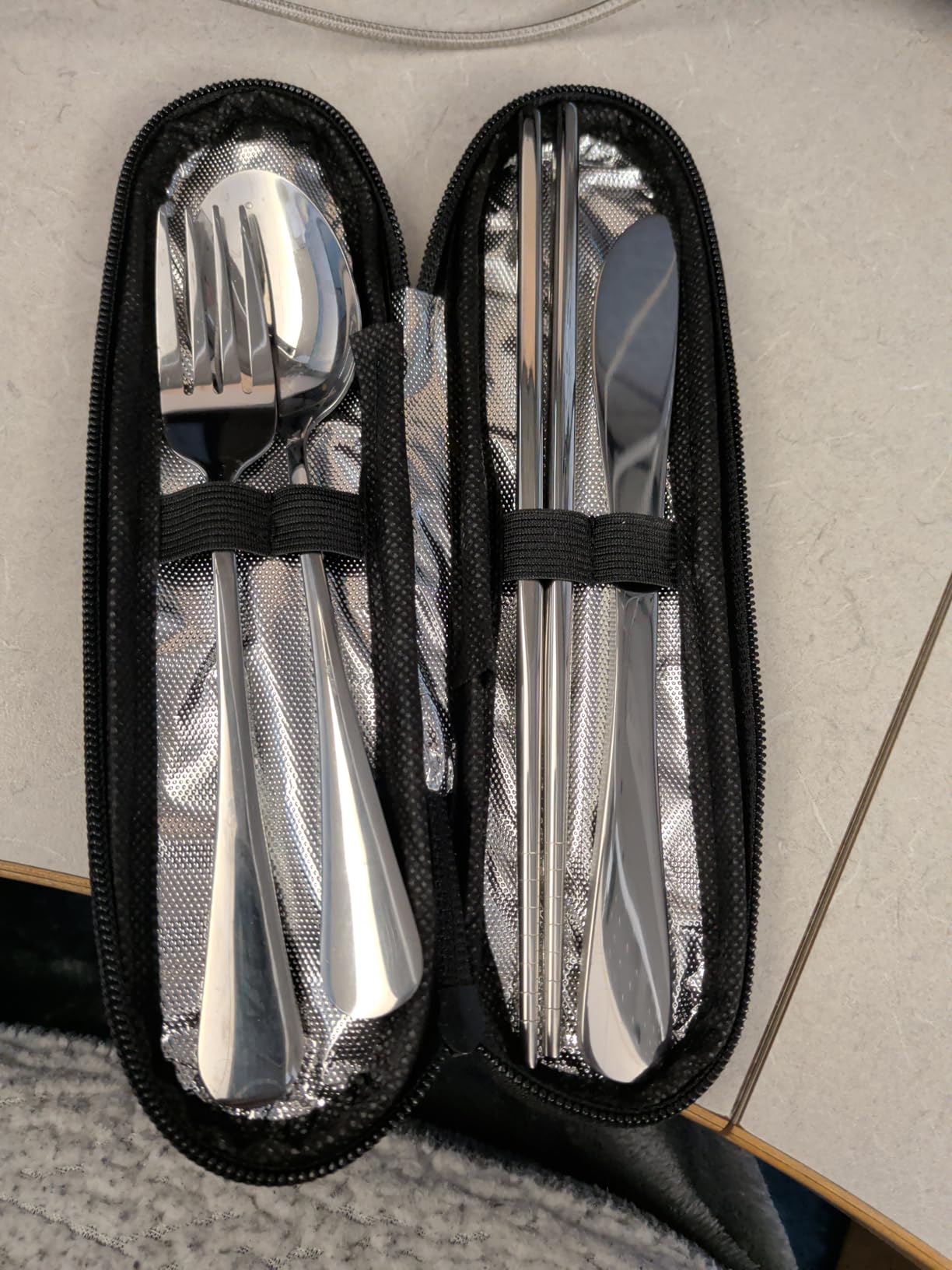 Travel Utensils with Case, Quatish Portable Silverware Set for Work, Stainless Steel Reusable Travel Cutlery Set, Fork and Spoon Set for Camping, Picnic, Gadgets, Lunch Box for Men, Black customer photo 2