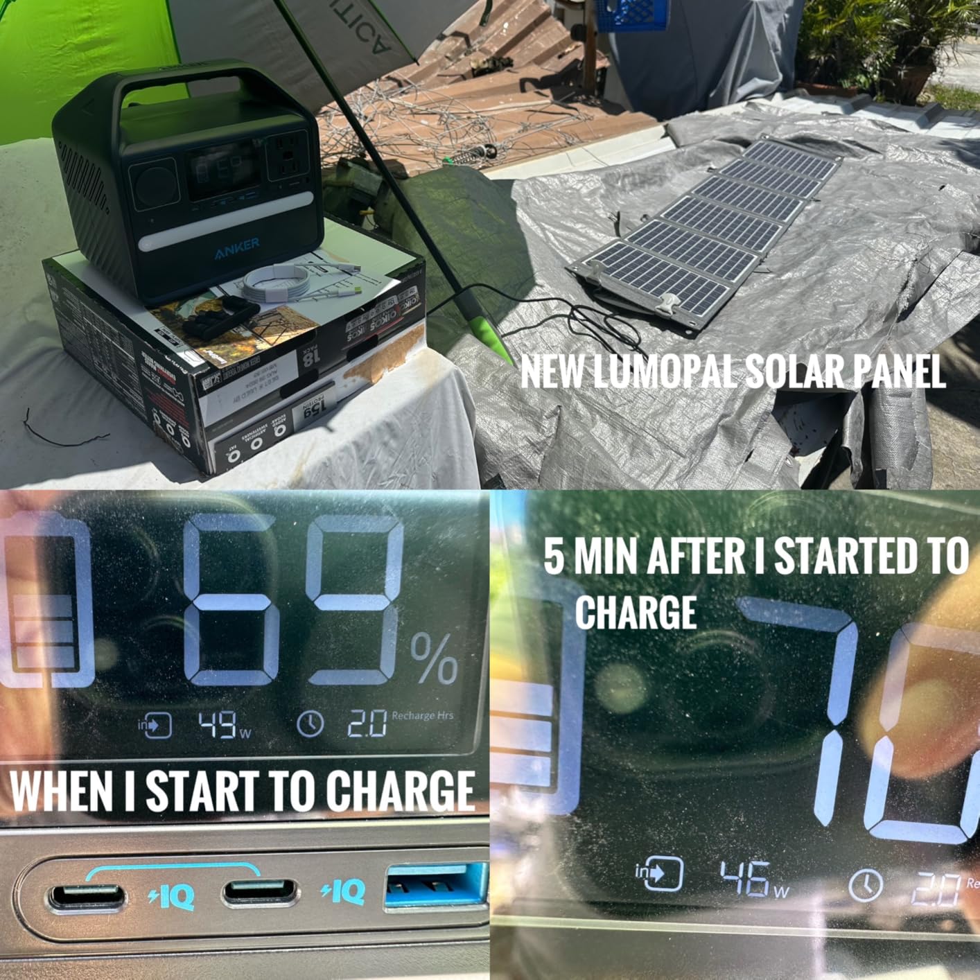 Portable Solar Panel, LUMOPAL 60W Foldable Solar Panels Charger for Camping | USB C PD 60W QC3.0 USB A Output Waterproof for Camping Hiking Backpacking Compatible with Phone Laptop Portable Power Station customer photo 1