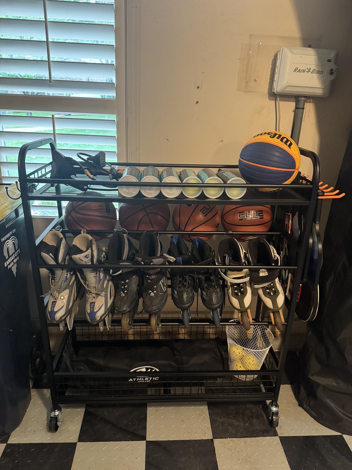 EXTCCT Garage Sports Equipment Organizer - Rolling Ball Storage with Wheels | Garage Sports Gear Rack Outdoor Basketball Racks for Balls with Baseball Bat Holder and Hooks, Toy Organizer customer photo 2