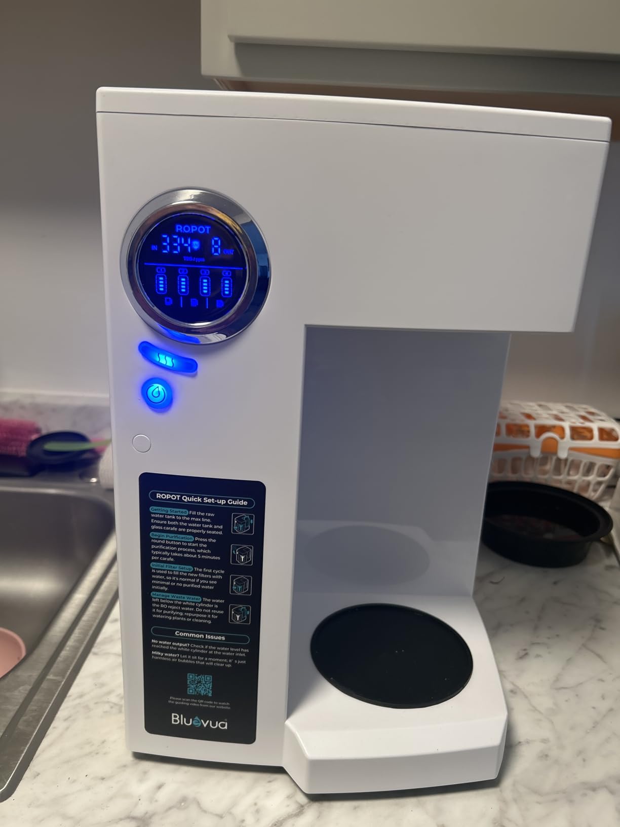 Bluevua RO100ROPOT Countertop Reverse Osmosis Water Filter System, Portable RO Filtration with Remineralization, No Installation, WQA Certified - ROPOT-UV, 6-Stage RO customer photo 2