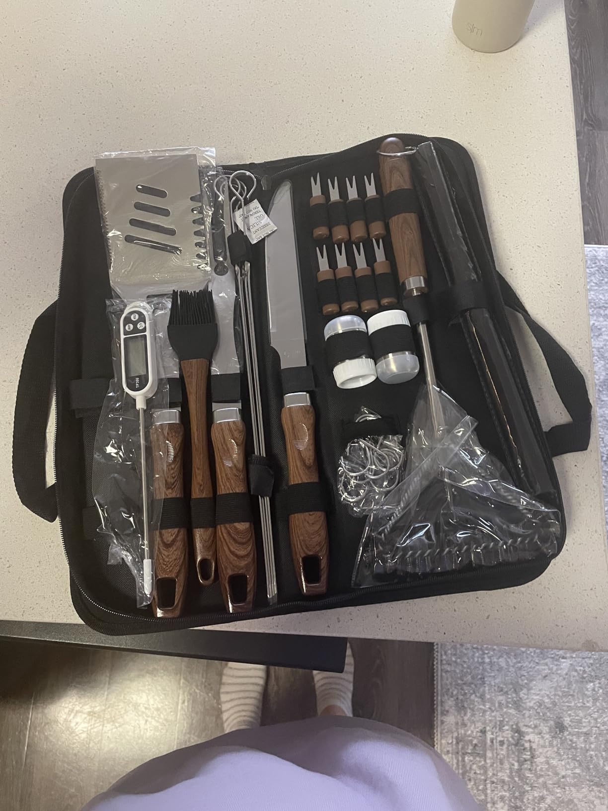 RINPIR 31pcs BBQ Grill Accessories Gifts for Men Dad, Heavy Duty Grilling Tools Gift Set for Father's Day, Stainless Steel BBQ Utensils Kit with Mats, Grill Brush in Carrying Bag Brown customer photo 2