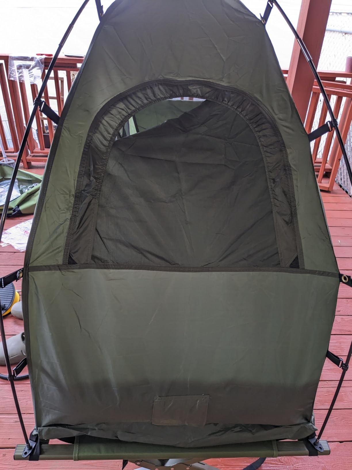 GYMAX Tent Cot, 5-in-1 Folding Camping Cot with Mattress & Pillows, Sleeping Bags, Sunshade, Camping Tent Elevated with Carrying Bag for Outdoor Hiking, Fishing, Picnic (1-Person) customer photo 2
