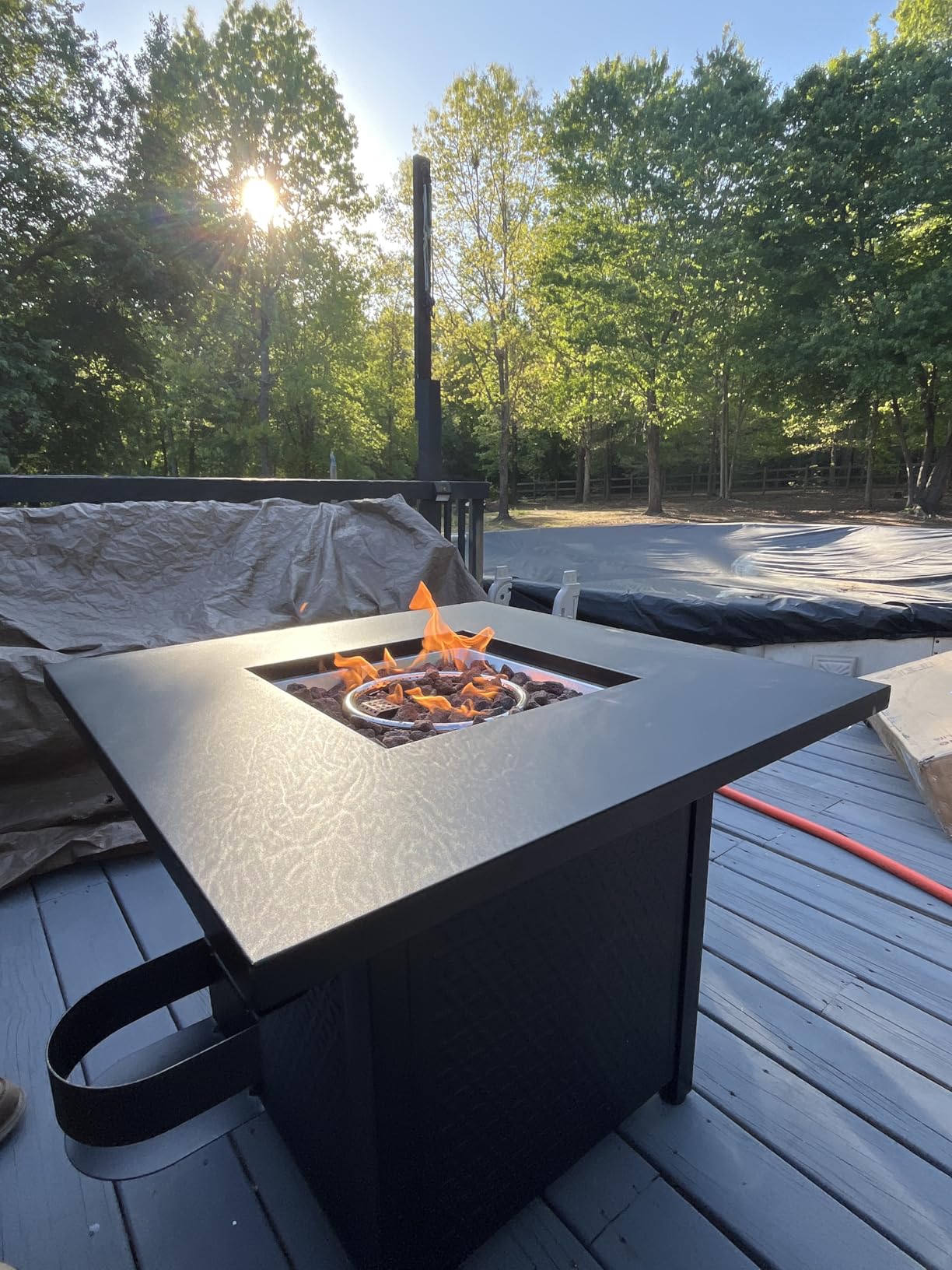 Ciays Propane Fire Pits 32 Inch Outdoor Gas Fire Pit, 50,000 BTU Steel Fire Table with Lid and Lava Rock, Add Warmth and Ambience to Gatherings and Parties On Patio Deck Garden Backyard, Black customer photo 2