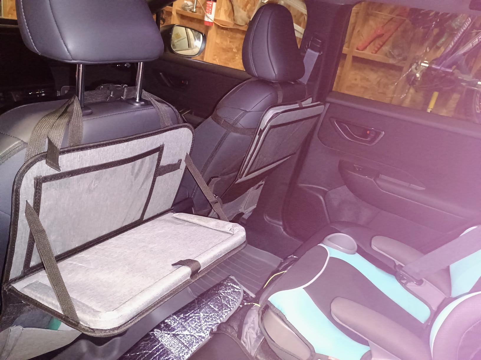 Car Backseat Organizer with Table Tray(2-Pack) 9 Storage Pockets Backseat Car Organizer and storage with Tablet Holder, Kick Mats Back Seat Cover for Kids family Road Trip Essentials Travel | 600d Oxford Fabric, Waterproof & Easy-Clean, Foldable Tray Stows Away customer photo 2