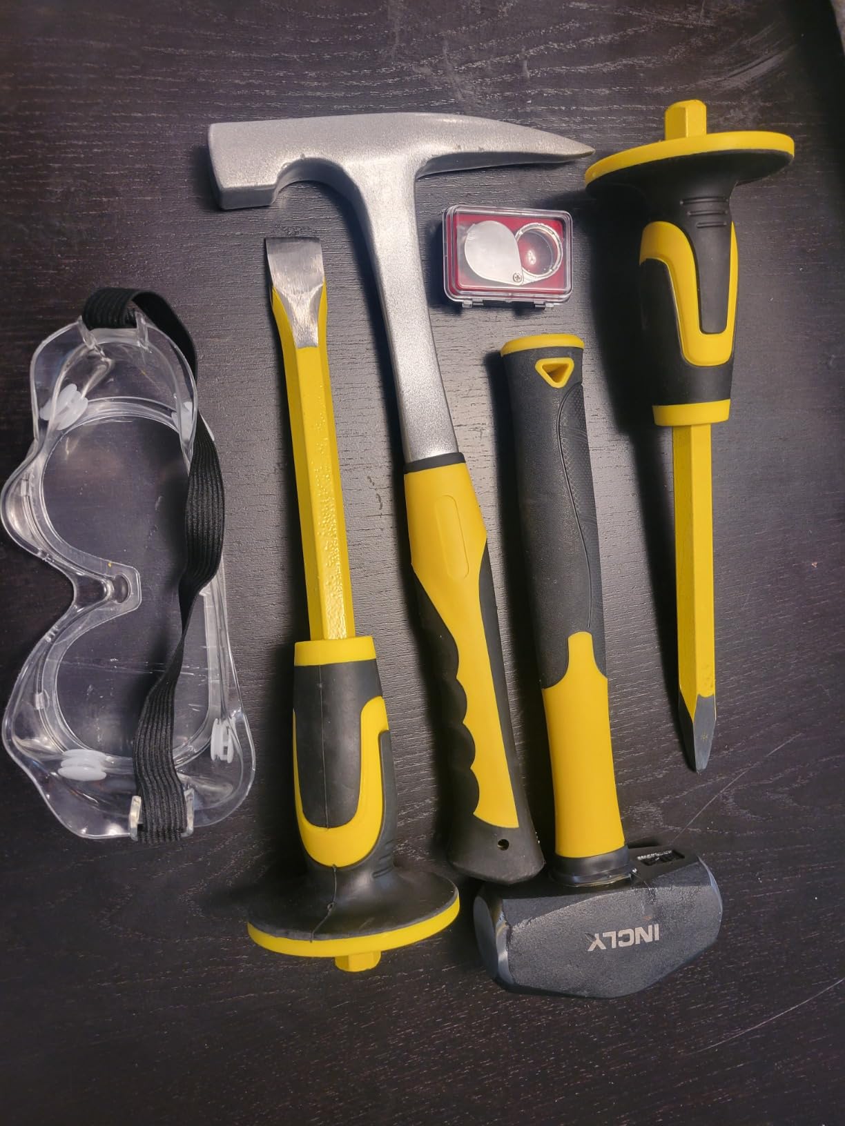 INCLY 7PCS Geology Rock Pick Equipment Kit, Rock Hammer and Chisel Set | 3lb Sledge &32 oz Rock Hammer,2PCS 12