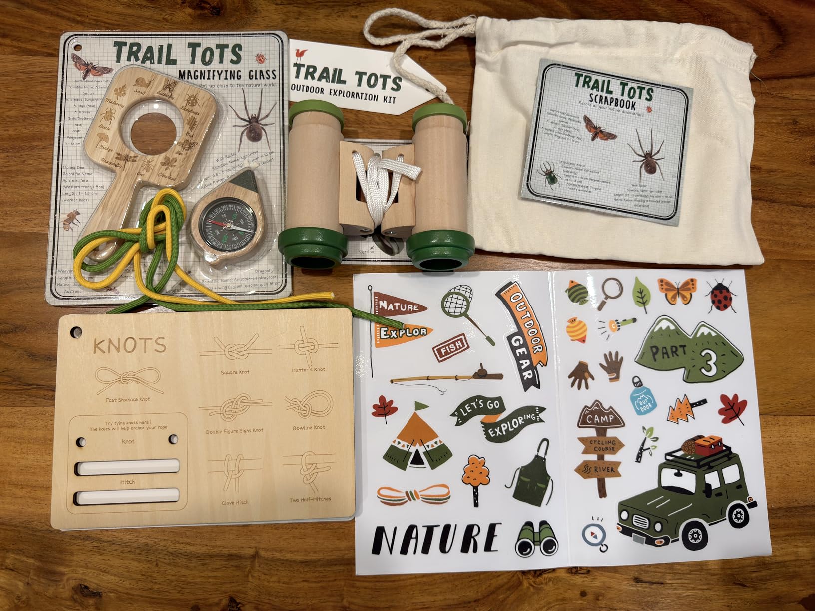 Kids Outdoor Explorer Kit Ages 4-8, Wooden Binoculars, Compass and Knot-Tying Board, Nature STEM Learning & Camping Toy Birthday Gift for Boys and Girls customer photo 2