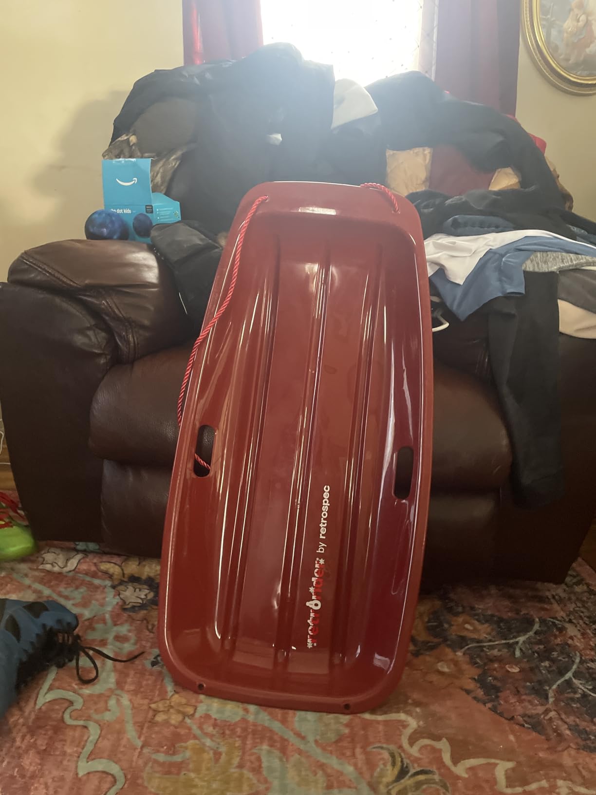 Retrospec Retrorider Plastic Snow Sled - Toboggan Style with Pull Rope, Cold-Resistant Coating, and Hard Bottom for Smooth Downhill Rides - Available for Kids and Adults customer photo 2