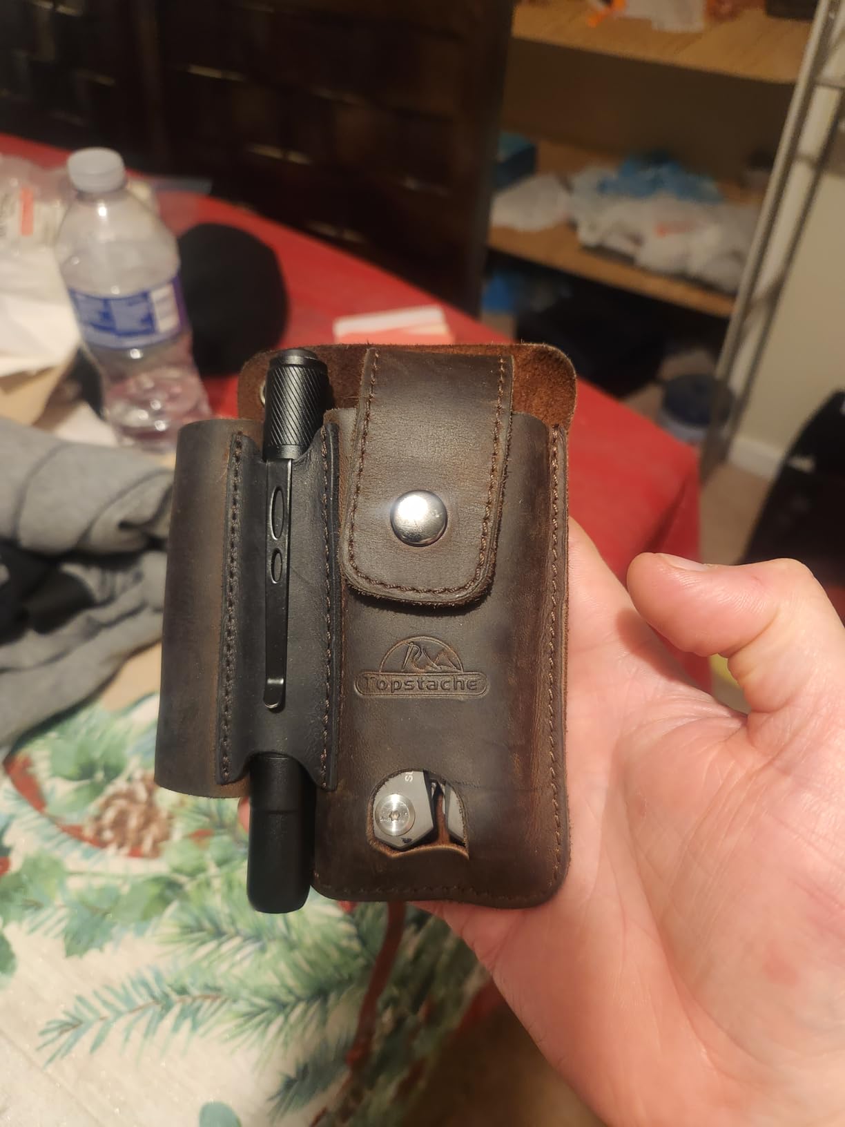 Topstache Leather Multitool Sheath - Multi Tool Holster with Belt Clip - EDC Belt Organizer Fits Multitool, Flashlight, Pen - Leather EDC Pouch Belt Holder Case with Closure Flap, Darkbrown customer photo 1