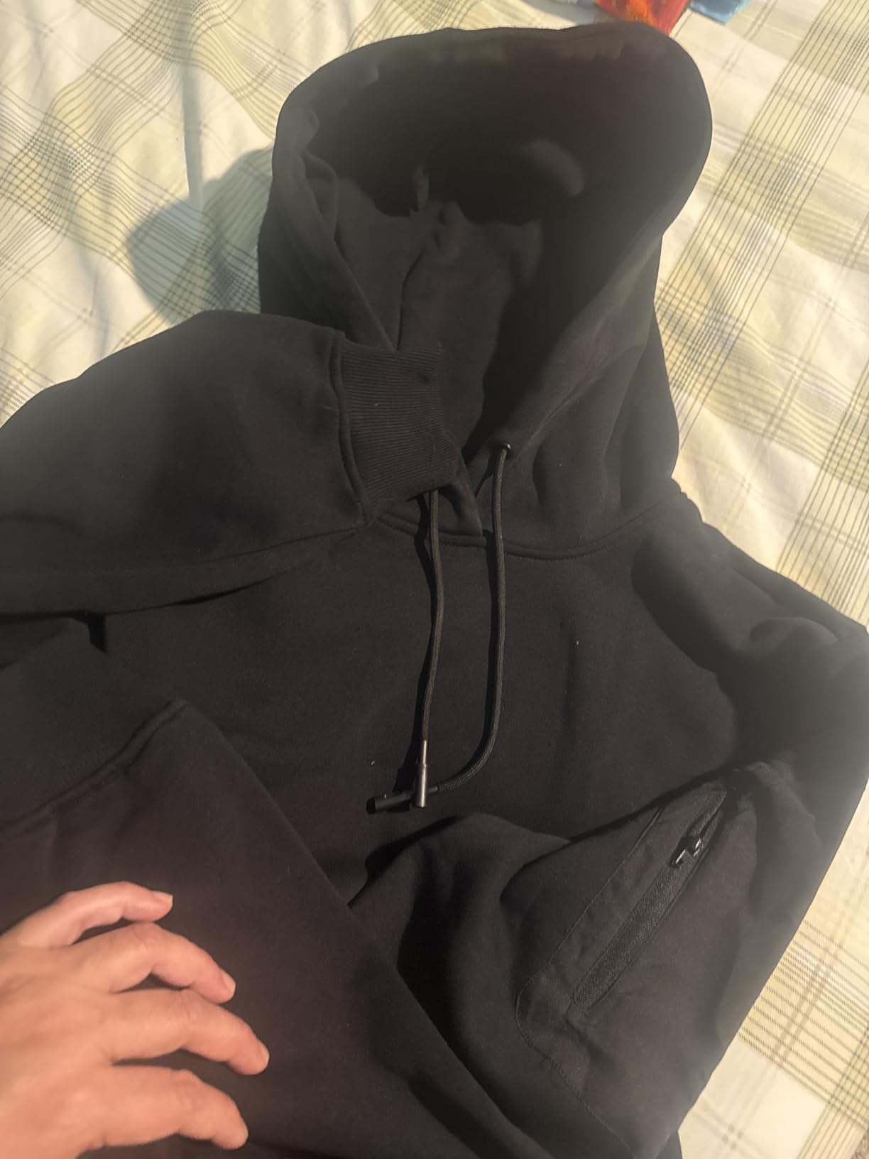 Travel Hoodie with Built-In Eye Mask for Airplane Travel Breathable Comfort Pullover Sweatshirt Multiple Pockets customer photo 1