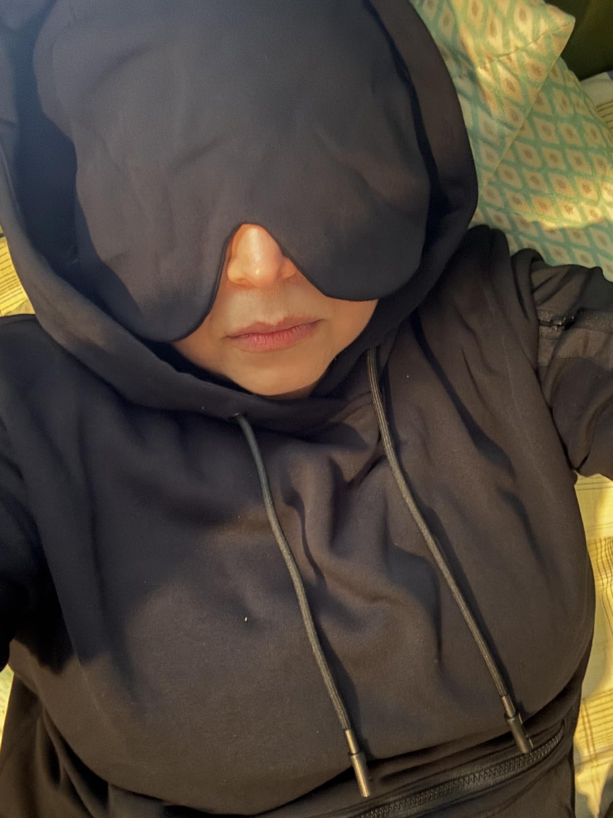 Travel Hoodie with Built-In Eye Mask for Airplane Travel Breathable Comfort Pullover Sweatshirt Multiple Pockets customer photo 2