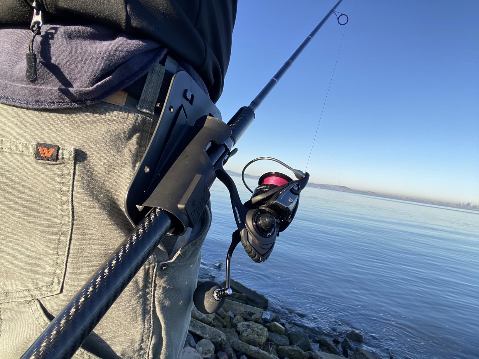 Ambie Fishing Rod Hip Holster - Patented Ambidextrous Quick-Draw Fishing Pole Holder, Made in USA - Spinning, Baitcaster & Centerpin Reels - Fits Any 1.5