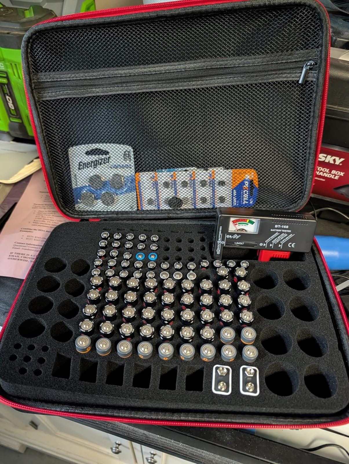 Battery Organizer with BT-168 Tester, EVA Storage Case | 210+ AA AAA C D 9V Capacity, Fireproof Waterproof Explosionproof, Portable for Home Garage Travel, Case Only customer photo 2