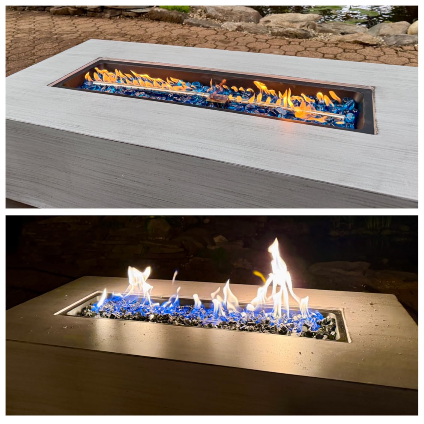 IRONCK 43-inch Outdoor Propane Fire Pit Table w Tank Table, Vintage Gray | CSA Certified, 2 in 1 Rectangular Patio Fire Pit with Glass Rocks, Wind Guard and Cover, 50000 BTU Outside Heater for Pool customer photo 2