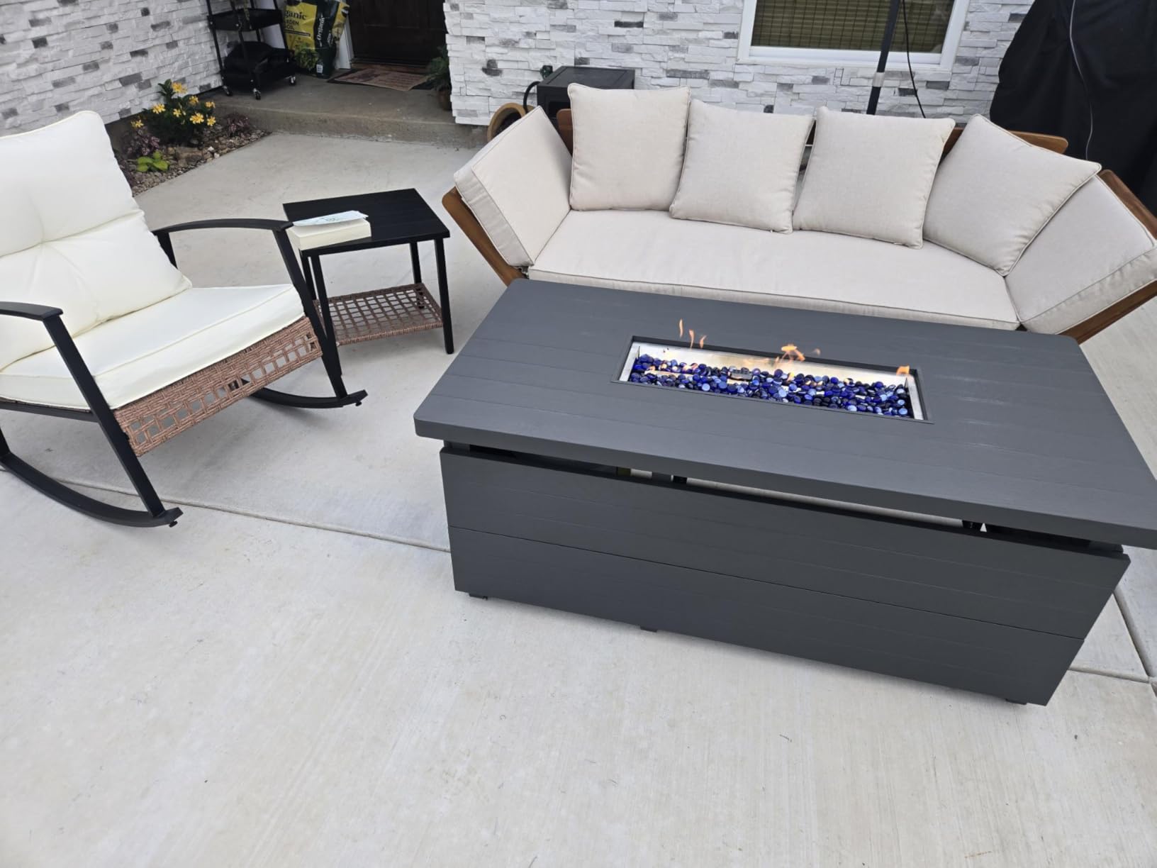 51 Inch Outdoor Propane Fire Pit Table, 50000BTU 4-in-1 FirePit Table | Steel Tabletop & Sliding Tank Holder, Adjustable Flame, Blue Glass Stones for Patio, Backyard, Outdoor Gatherings customer photo 2