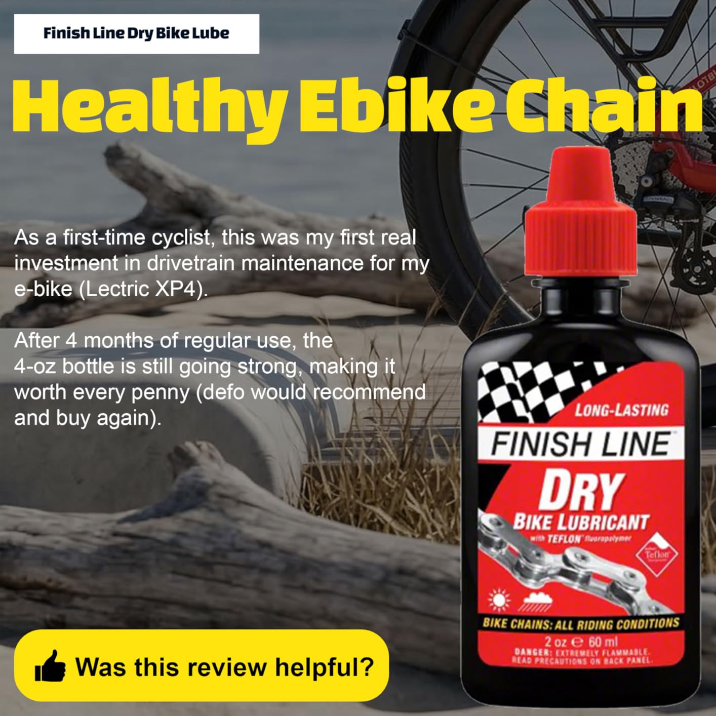 Finish Line Dry Bike Chain Lube – Ceramic Dry-Film Lubricant – Dirt & Dust Resistant customer photo 1