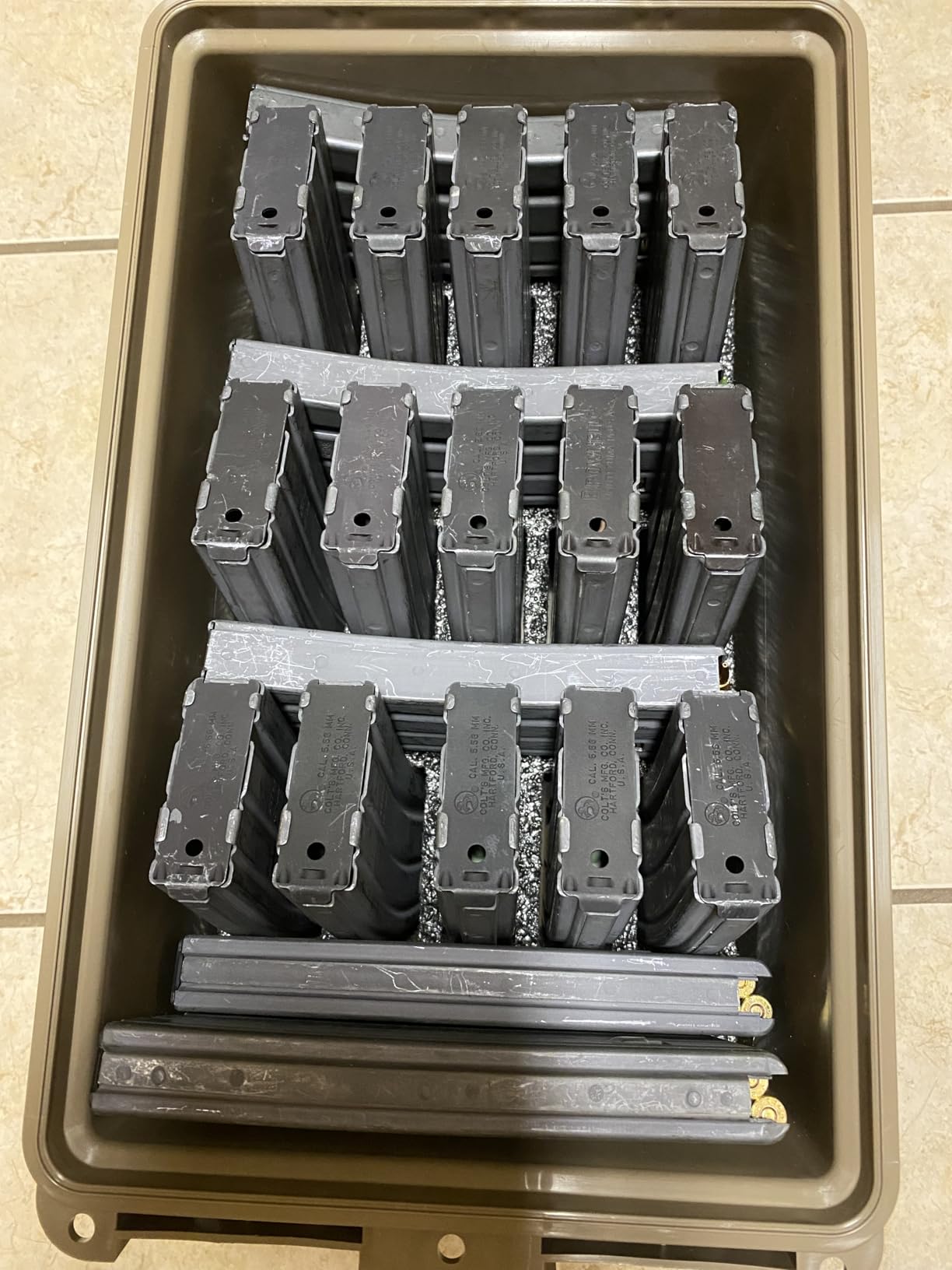 MTM TMC15 Tactical Mag Can, Dark Earth | Fits 15 Mags of 20 or 30 Round 223/5.56 Mags, Water Resistant, Lockable, Stackable, Snap Lock Latches, USA Made customer photo 1