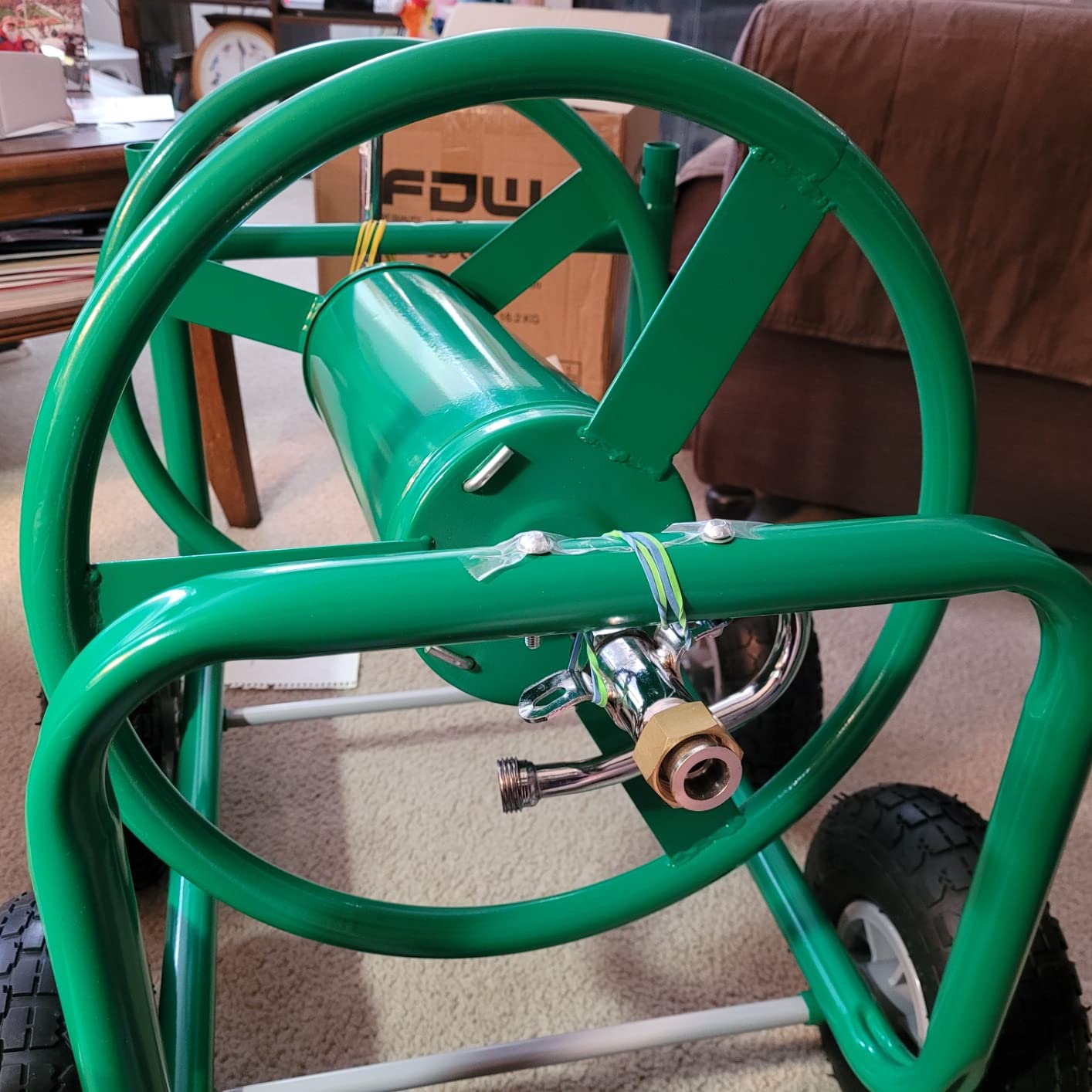 FDW Garden Hose Reel Cart, Water Hose Cart with 4 Wheels, Hold Up to 300 ft of 5/8’’ Hose,Heavy Duty Powder-Coated Steel Planting with Storage Basket, for Garden, Yard and Lawn customer photo 1