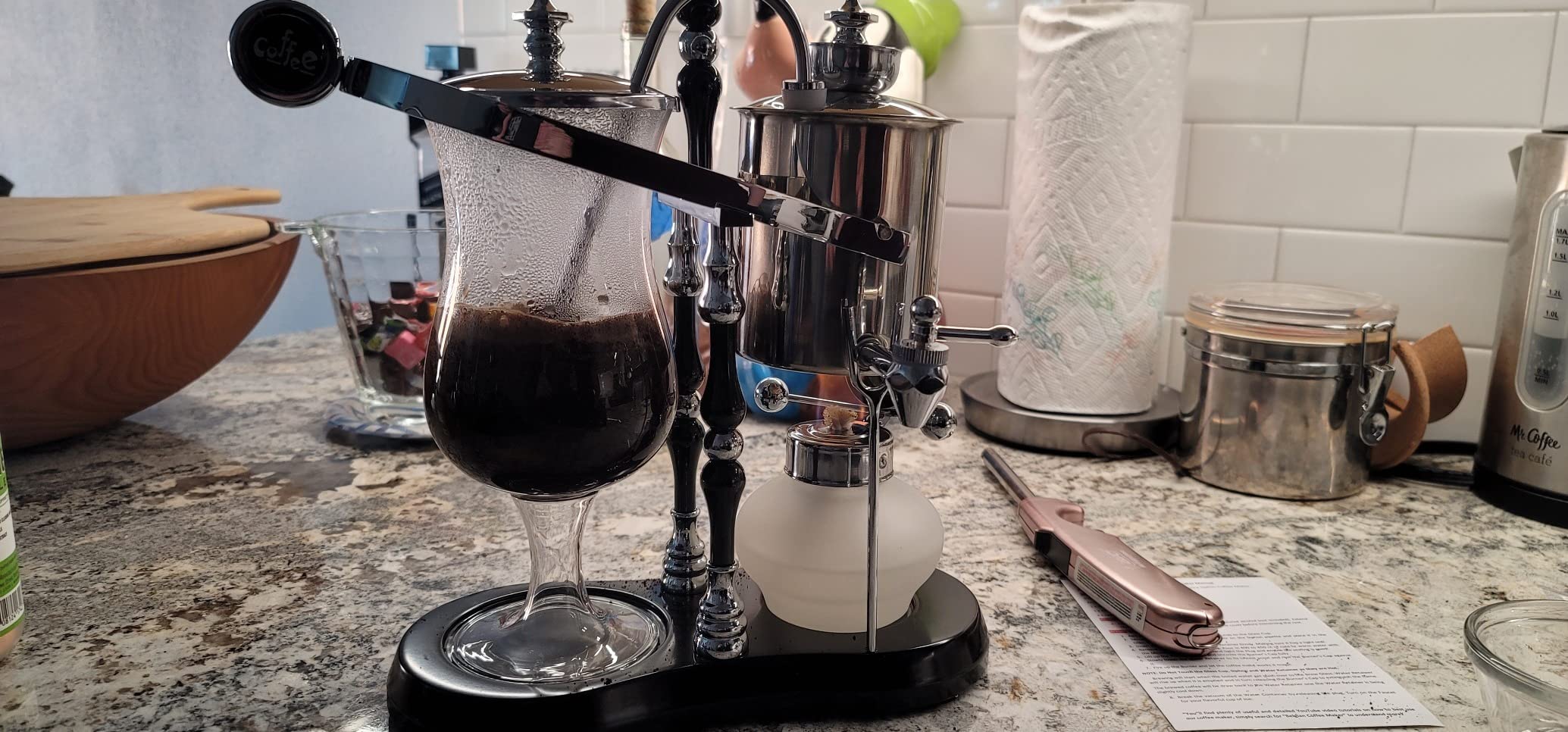 Diguo Belgian/Belgium Balance Siphon/Syphon Coffee Maker. Elegant Double Ridged Fulcrum with Tee handle customer photo 2