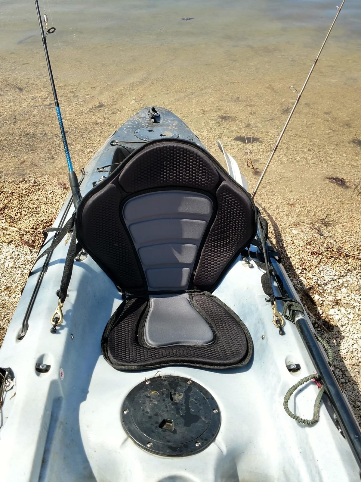 Pactrade Marine Adjustable Straps Black Gray Padded Deluxe Kayak Seat Detachable Storage Back Backpack Bag Canoe Backrest Support Cushion Sit On Top Fishing Brass Clips Canoeing Kayaking Rafting (1) customer photo 1