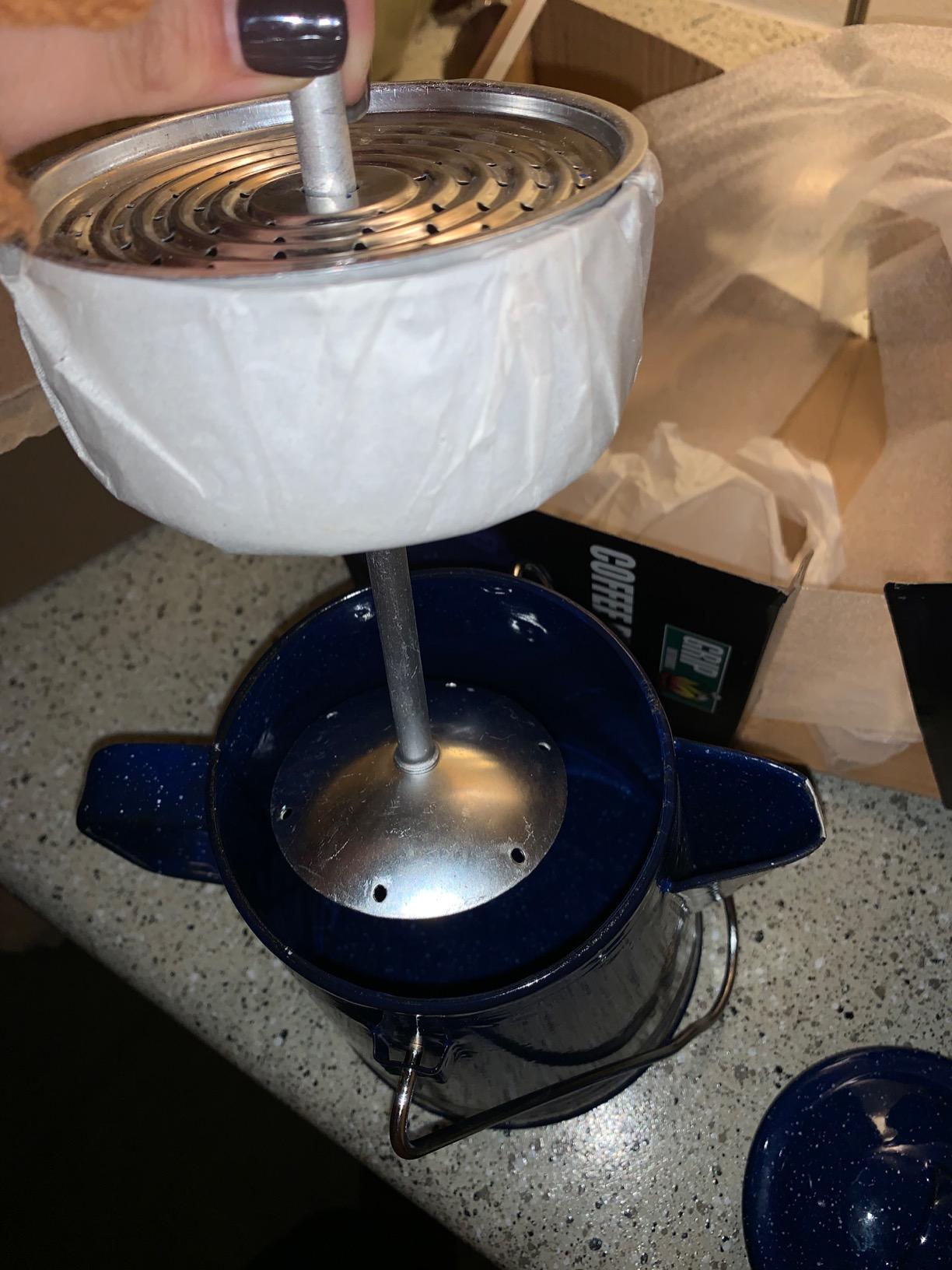 GRIP Coffee Percolator (Blue) - Durable Glazed Enamel Steel - Prepare Coffee Over the Fire - Camping, Hiking, Backpacking, Fishing, Hunting - (8 Cups) customer photo 2