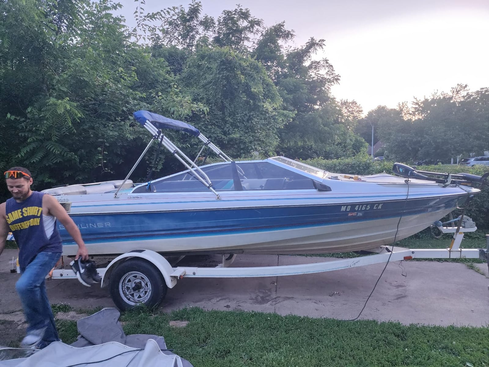MSC 3 Bow 4 Bow Bimini Top Boat Cover, Waterproof Solution Dyed Polyester Made, 2 Support Poles & 4 Adjustable Straps Included customer photo 1