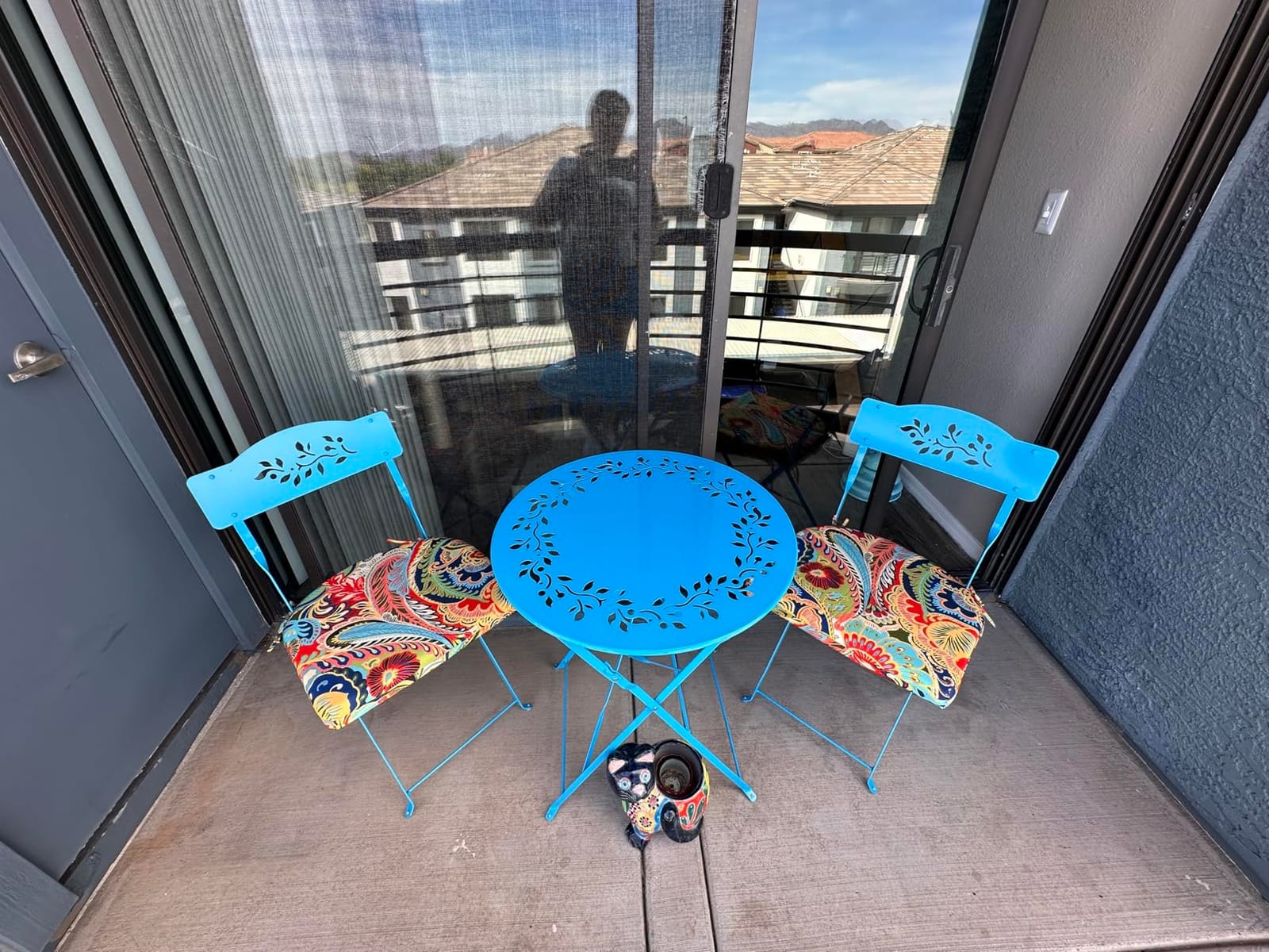 Alpine Corporation 3-Piece Bistro Set with Folding Table and 2 Chairs, Durable Steel Indoor/Outdoor Patio Furniture, Compact Seating, Blue customer photo 2
