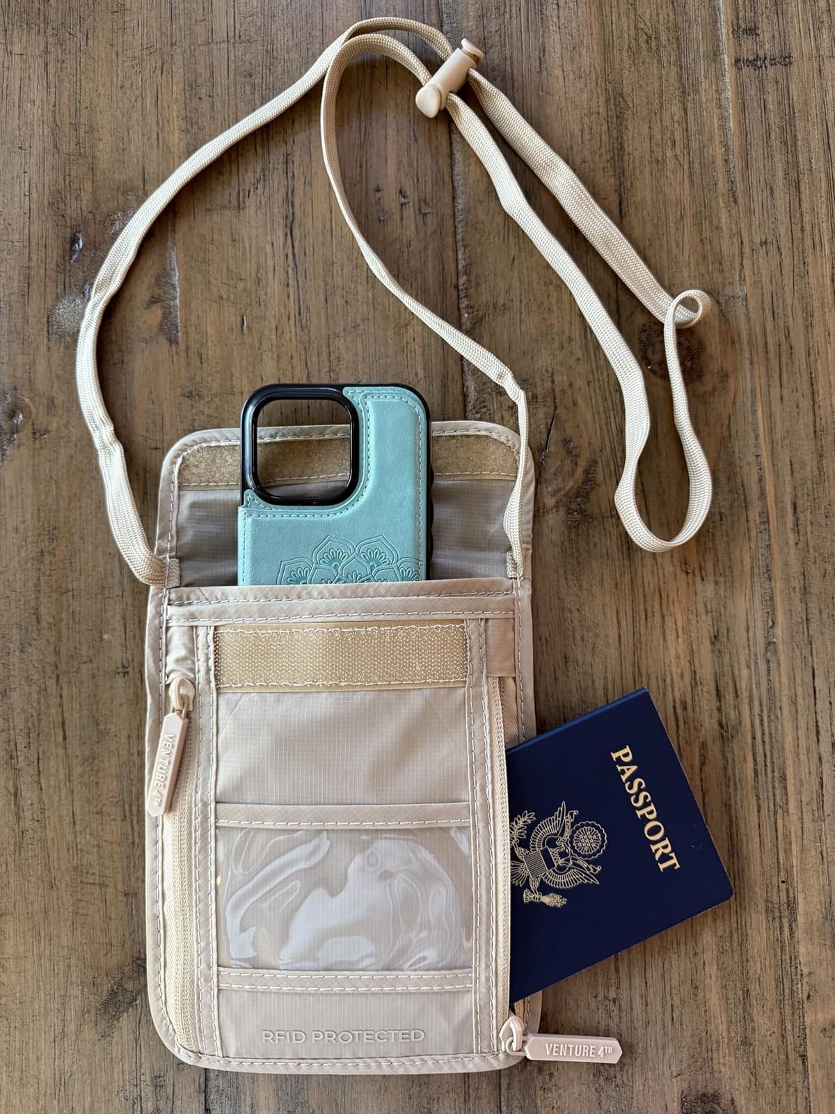 VENTURE 4TH Travel Neck Wallet, RFID Blocking Passport Holder - Gray customer photo 2