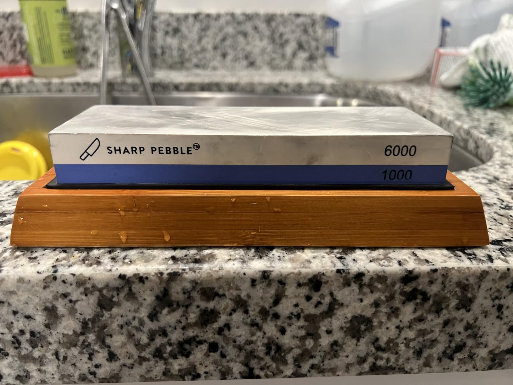 Sharp Pebble Whetstone Knife Sharpener - 1000/6000 Grit Sharpening Stone with Angle Guide and Non-Slip Bamboo Base customer photo 2