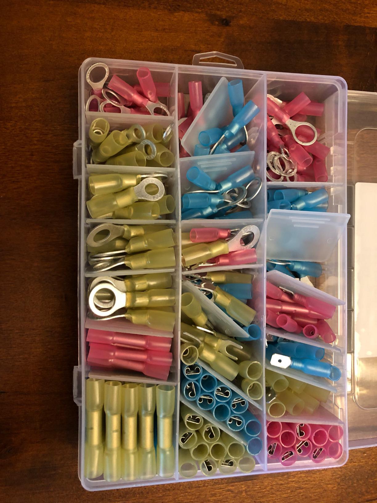 Ginsco 250Pcs Waterproof Heat Shrink Wire Connectors Kit Marine Automotive Electrical Connectors Crimp Terminal Set for Electrical Wiring Fork Spade Ring Butt Connector Assortment customer photo 1