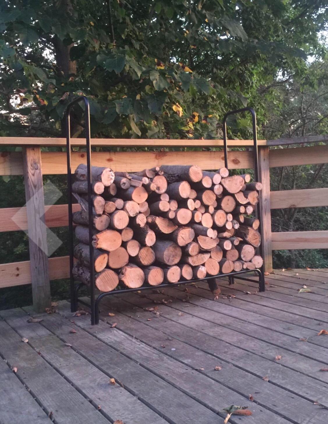 Amagabeli 8ft Firewood Log Rack Outdoor Heavy Duty Logs Holder for Fireplace Indoor Outdoor Adjustable Wood Racks for Fire Wood Holder Metal Pile Stand Storage Stacker Organizer Black customer photo 1
