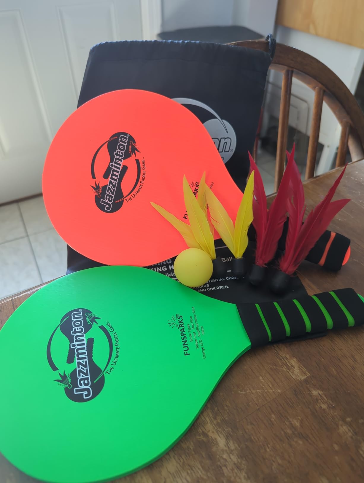 Jazzminton Select Paddle Ball Game with Carry Bag - Indoor Outdoor Toy - Play at The Beach, Lawn or Backyard - 2 Wooden Racquets - 4 Shuttlecocks - 1 Ball customer photo 1
