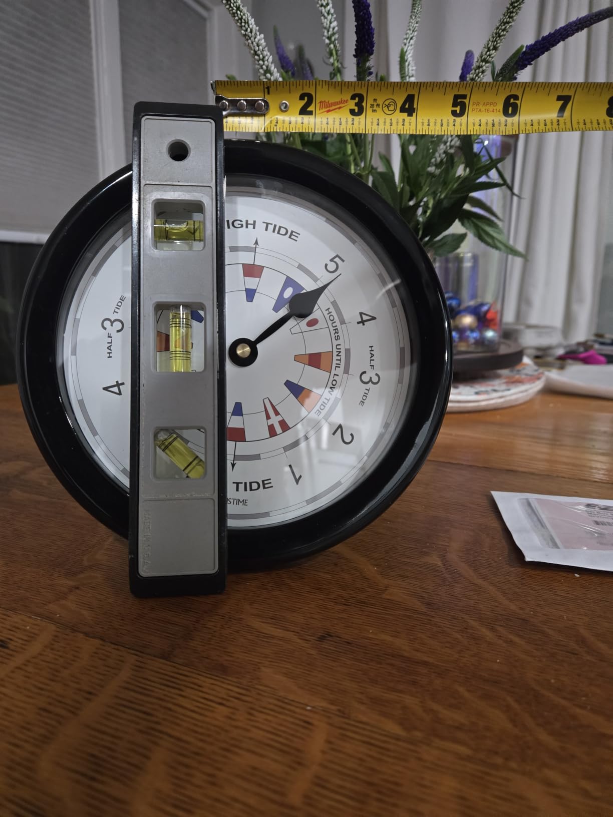 JUSTIME 8.5 Inch Atlantic Tide Clock for East Coast, High Tide Low Tide Clock with Plastic Water Resistant Case, Colorful Graphics Designed Home Wall Décor(TT020-Flag Black) customer photo 1